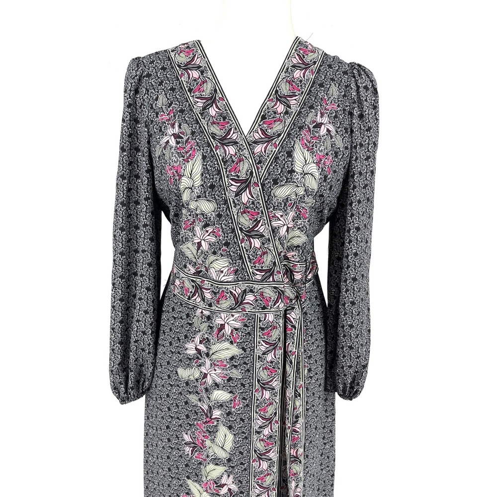 MAX STUDIO LONDON Floral Print Wrap Maxi Dress Long Sleeve‎ V Neck Belted (S) - Picture 2 of 9